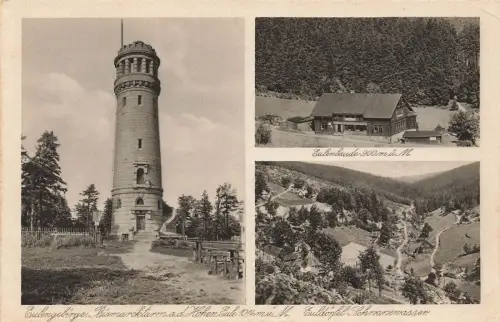Bismarckturm und Eulenbaude im Eulengebirge Schlesien Postkarte AK