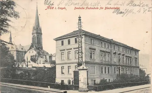 Deutsche Fachschule für Blecharbeiter Aue Erzgebirge Sachsen Postkarte AK 1910