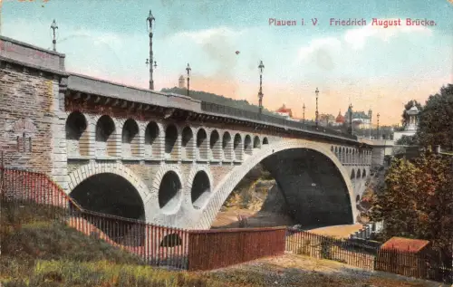 Plauen i.V. Friedrich-August-Brücke Postkarte 1910