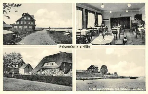 Gast- u Fährhaus Dampfanlegebrücke Schwinde Elbe Niedersachsen Postkarte AK