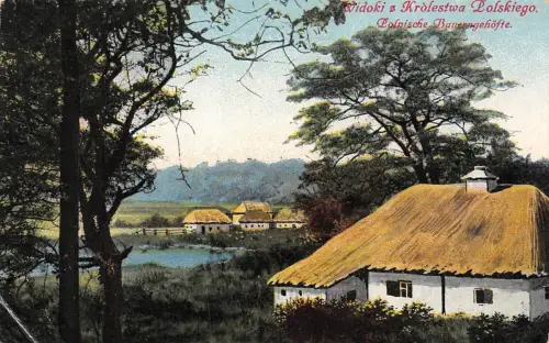 Widoki z Krolestwa Polskiego Polnische Bauerngehöfte Feldpostkarte AK 1916
