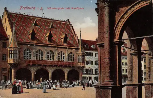 Freiburg im Breisgau Münsterplatz mit Kaufhaus AK 1917