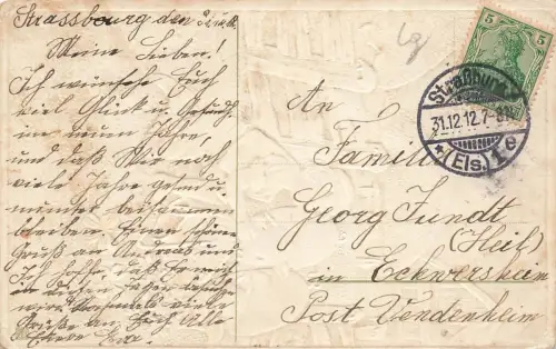 Viel Glück im neuen Jahre Kind Schweine Schnee Kleeblätter Postkarte AK 1912