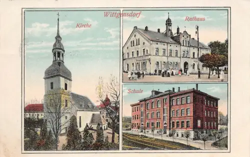 Wittgensdorf Chemnitz Kirche Rathaus Schule AK 1912