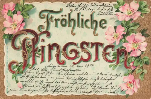 Fröhliche Pfingsten Blumen Rahmen Postkarte AK 1904
