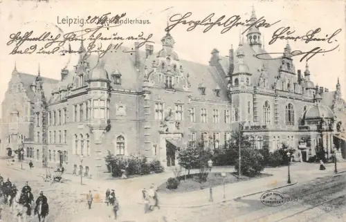 Leipzig Buchhändlerhaus Postkarte 1908
