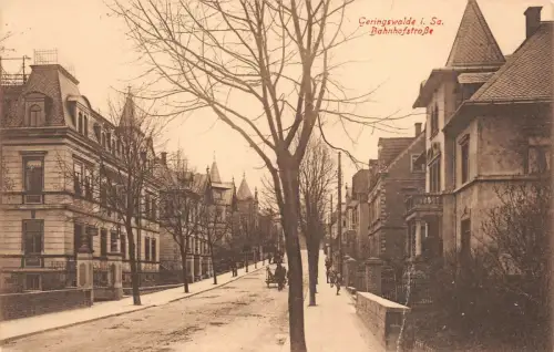 Straßenansicht Bahnhofstraße in Geringswalde Sachsen Postkarte