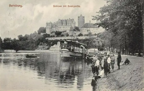 Bernburg Schloss mit Saalepartie Postkarte 1913