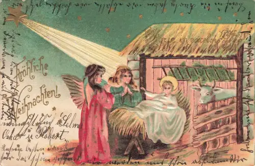 Fröhliche Weihnachten Stern von Bethlehem Engel Christkind Postkarte AK 1908