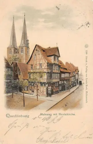 Quedlinburg Steinweg mit Nicolaikirche Postkarte 1899