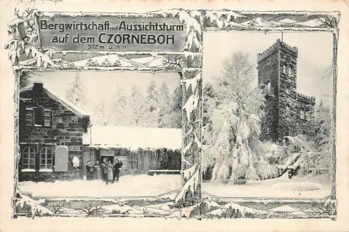 Bergwirtschaft mit Aussichtsturm auf Czorneboh Sachsen Winter-Postkarte AK 1916