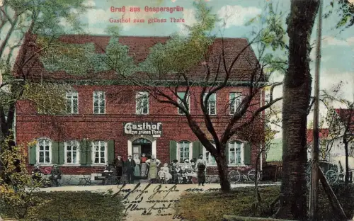 Gruß aus Gospersgrün Gasthof zum grünen Thale Sachsen Postkarte AK 1912