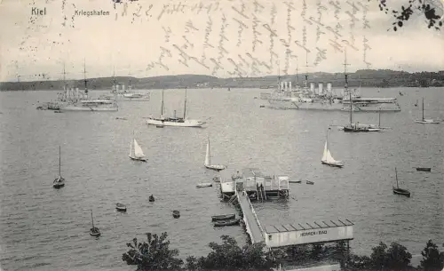 Kiel Kriegshafen Herren-Bad Postkarte AK 1913