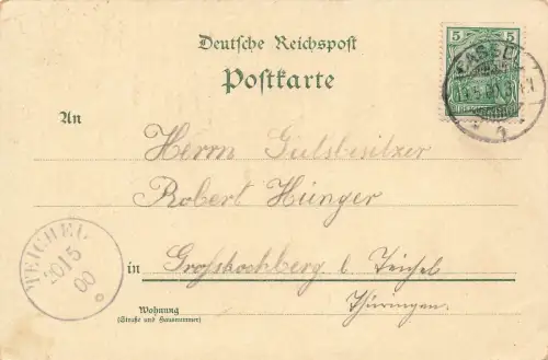 Soldat mit Pickelhaube am Wachposten Frau mit Liebesgaben Postkarte AK 1900