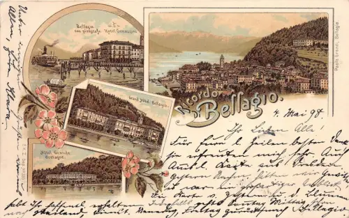 Ricordo di Bellagio Italien Lithographie Postkarte 1898