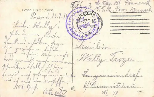 AK Posen Alte Markt Strassenbahn 1916