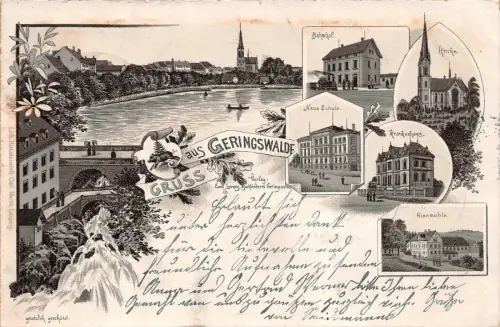 Gruss aus Geringswalde mit Bahnhof, Krankenhaus Sachsen Litho Postkarte AK 1898