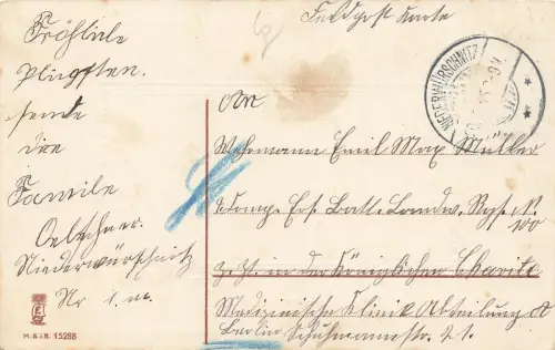 Fröhliche Pfingsten Käfer Blumenstrauß Bank Feldpostkarte AK 1915