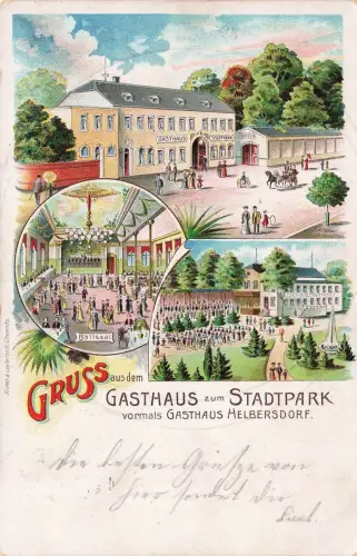 Gruss aus dem Gasthaus zum Stadtpark Chemnitz Sachsen Postkarte AK 1906