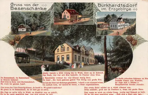 Gruß von der Besenschänke Burkhardtsdorf Erzgebirge Sachsen Postkarte AK 1920