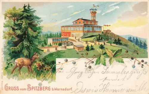 Gruss vom Spitzberg bei Warnsdorf Böhmen Postkarte AK 1900