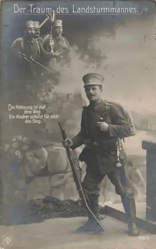 Der Traum des Landsturmmannes Soldaten Patriotika Postkarte AK 1918