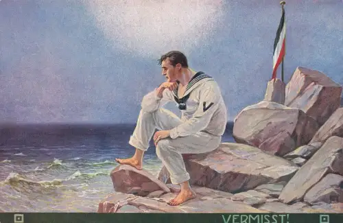 Vermisst! Portrait Matrose mit Reichsfahne Patriotika Postkarte AK