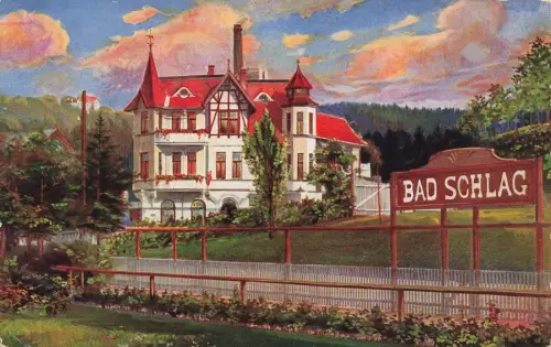 Ansicht Modernes Töchterheim Bad Schlag Böhmen Postkarte AK 1914