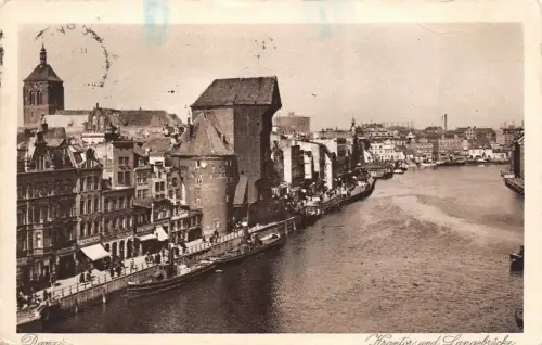 Danzig Krantor und Langebrücke Postkarte AK