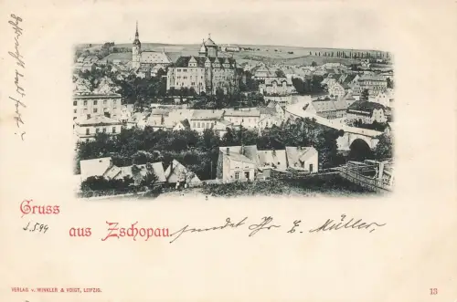 Gruss aus Zschopau Stadtansicht Sachsen Postkarte AK 1899