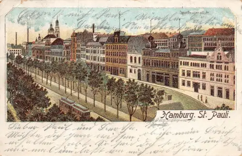 Hamburg St. Pauli Spielbudenplatz Straßenbahn Postkarte AK 1902