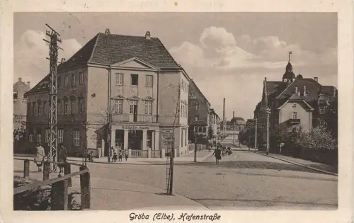 Hafenstraße mit Riesaer Bank Gröba Riesa an der Elbe Sachsen Postkarte AK 1929