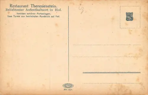 Hof i. B. Restaurant Theresienstein Postkarte AK