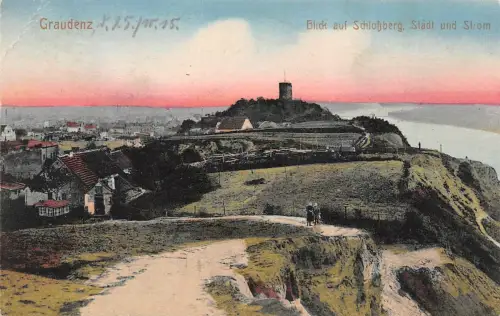 Graudenz Blick auf Schloßberg Stadt und Strom Feldpostkarte AK 1915