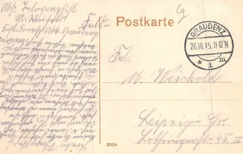 Graudenz Blick auf Schloßberg Stadt und Strom Feldpostkarte AK 1915