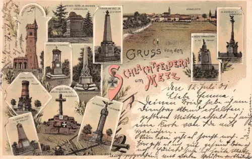 Gruss von den Schlachtfeldern um Metz Litho Postkarte AK 1901