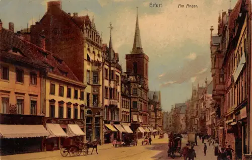 Am Anger Straßenansicht Erfurt Thüringen Postkarte AK 1924