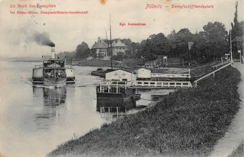 Pillnitz Dampfschifflandeplatz Kgl. Lustschloss AK 1910