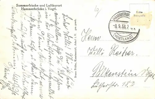 Sommerfrische Hammerbrücke i. Vogtl. Postkarte AK 1938