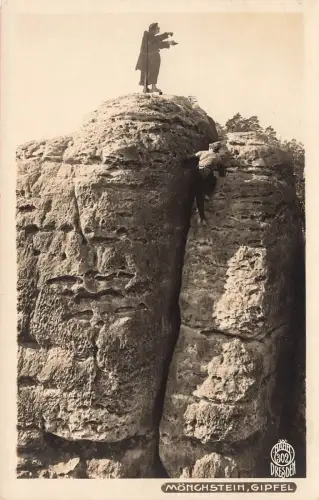 Mönchstein, Gipfel Sächsische Schweiz Sachsen Walter Hahn 302 Postkarte AK