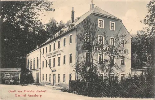 Gruß aus Burkhardtsdorf mit Gasthof Auenberg Sachsen Postkarte AK 1919