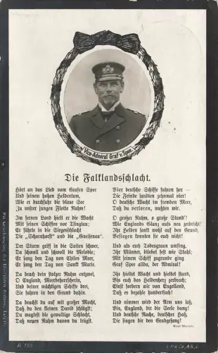 Die Falklandschlacht Vize Admiral Graf v. Spee Spruchkarte Postkarte AK 1915