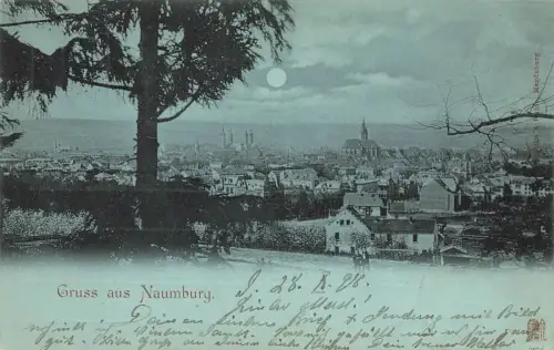 Gruss aus Naumburg Stadtansicht Sachsen-Anhalt Mondschein-Postkarte AK 1898