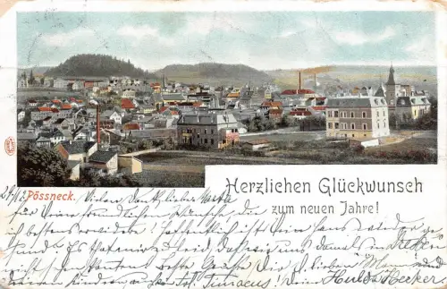 Glückwunch zum neuen Jahre ! Gesamtansicht Pössneck Thüringen Postkarte AK 1902