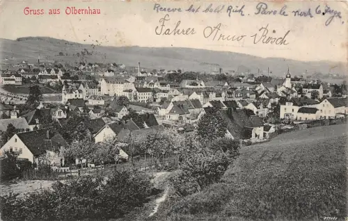 Gruss aus Olbernhau mit Stadtansicht Sachsen Postkarte AK 1918