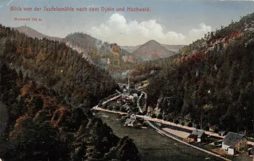 Blick von der Teufelsmühle nach dem Oybin und Hochwald Sachsen Postkarte AK 1919