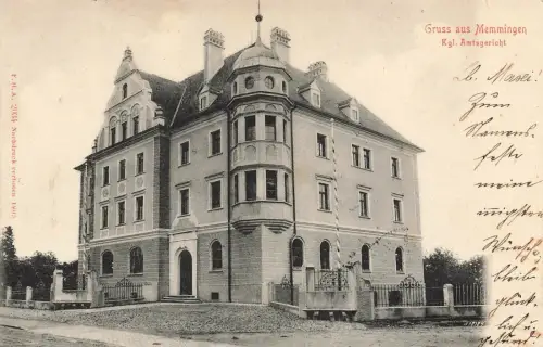 Gruß aus Memmingen mit Königlichen Amtsgericht Bayern Postkarte AK 1905