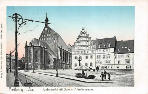 Untermarkt mit Dom und Albertmuseum Freiberg Sachsen Postkarte AK 1912