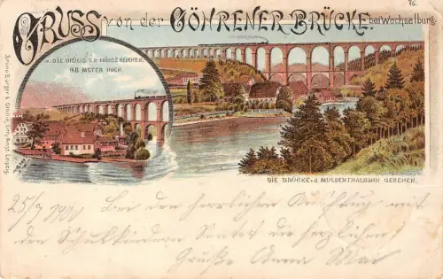 Gruss von der Göhrenerbücke bei Wechselburg Sachsen Postkarte AK 1900