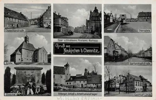 Gruß aus Neukirchen bei Chemnitz Sachsen Panorama Postkarte AK 1941